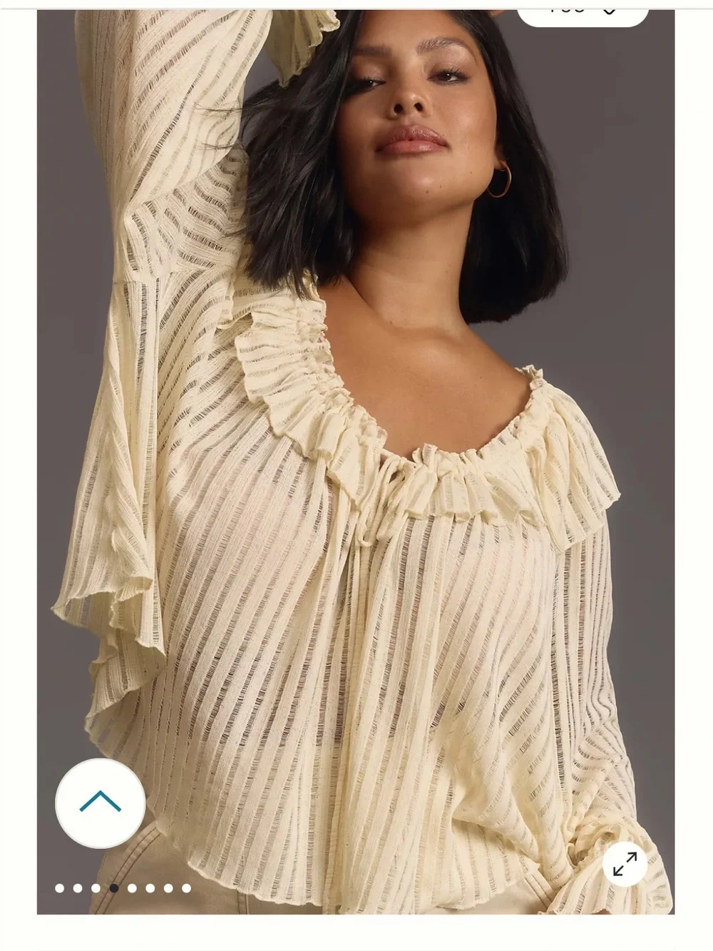 By Anthropologie Long-Sleeve Sheer Striped Crop Blouse - Picture 4 of 11